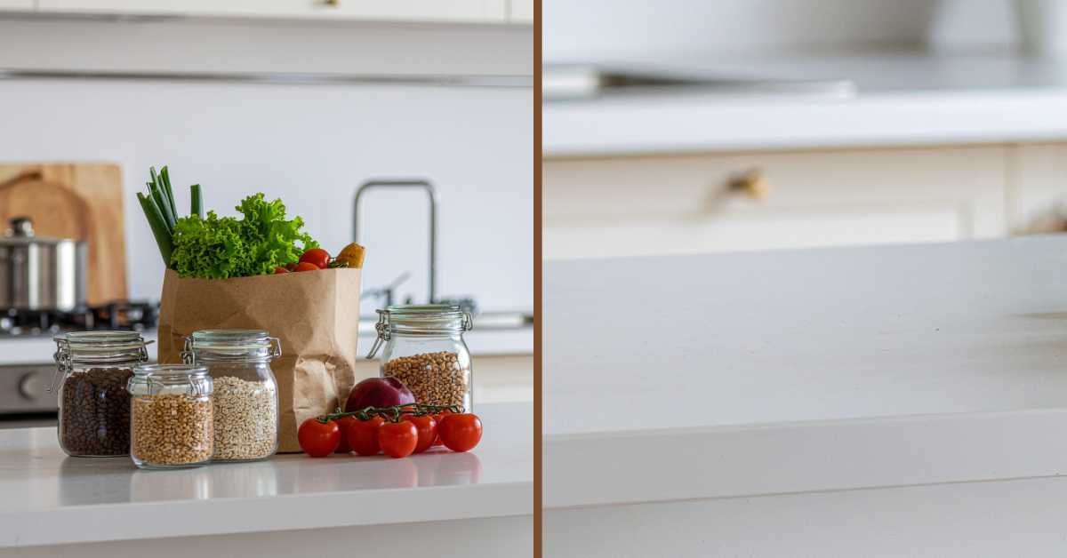 kitchen countertop clutter vs clear counter