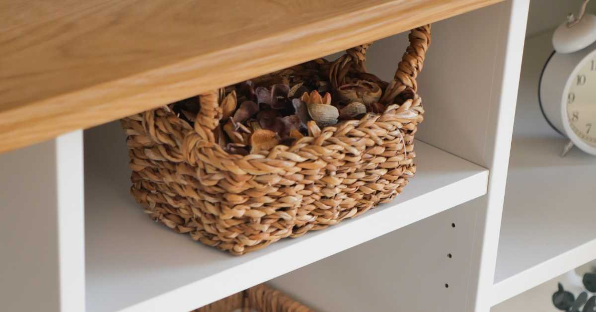 storage boxes on high shelf home