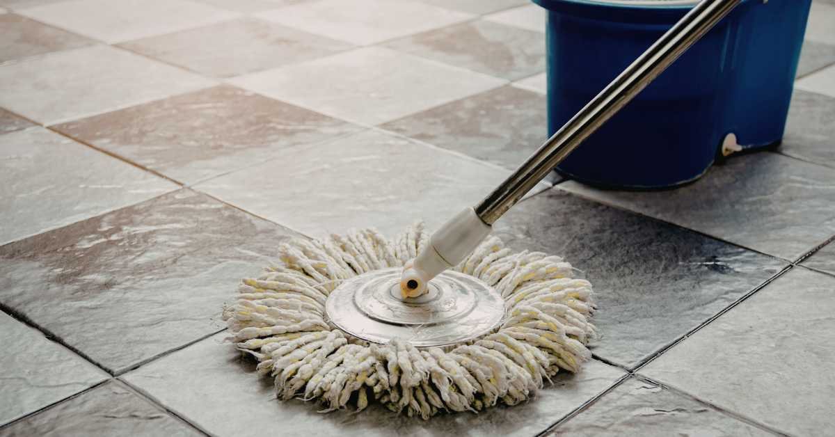mopping floor after cleaning room
