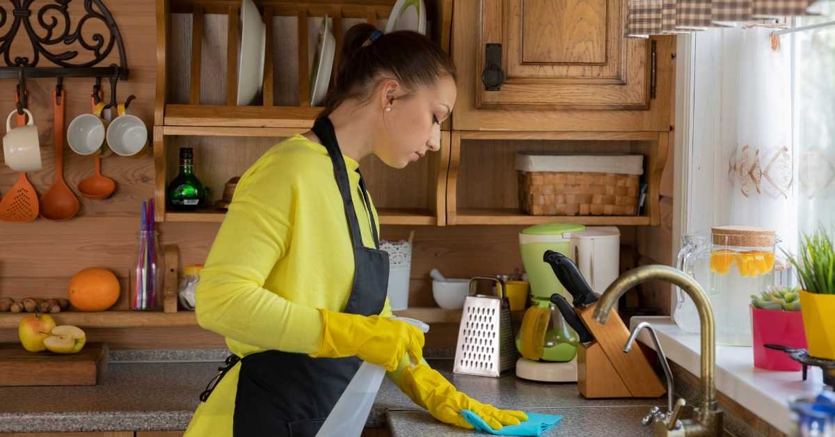 homemaker organizing home calmly daytime