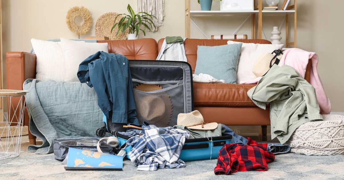 messy room with many small items scattered 