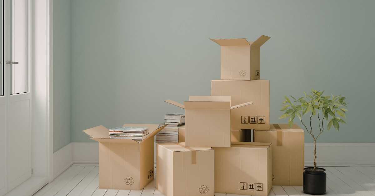 cardboard box organizing random household items