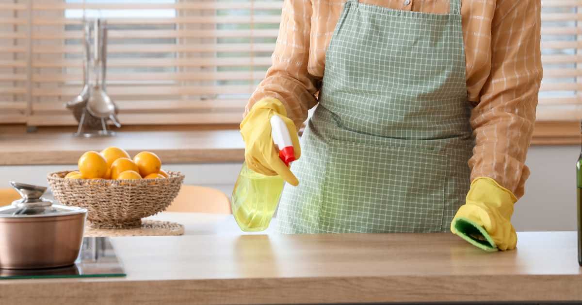 Cleaning kitchen counter immediately after cooking