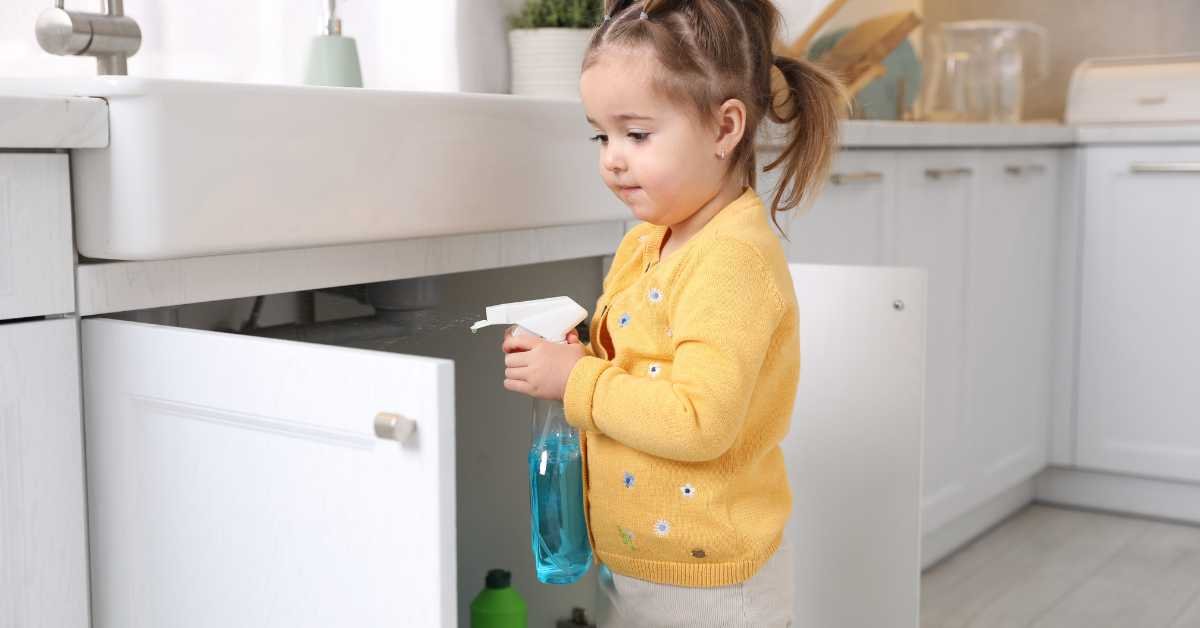 young child doing simple household task safely