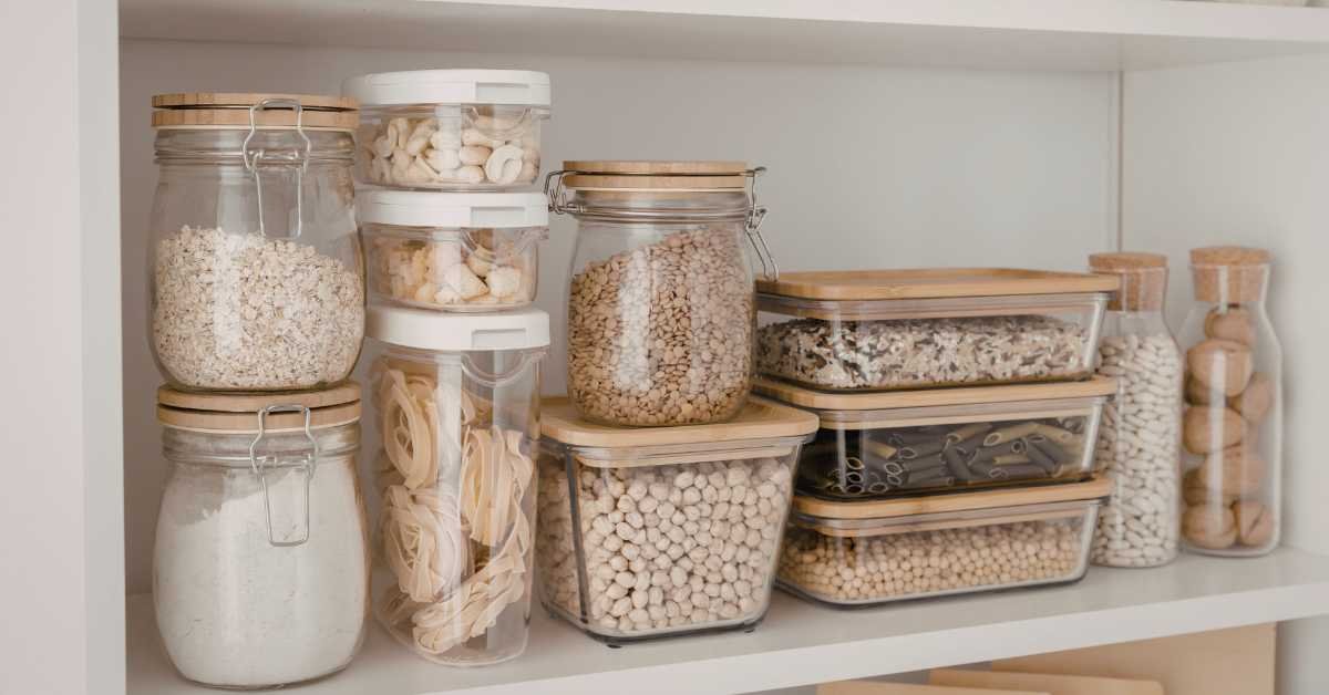 open shelves organized but visually cluttered home