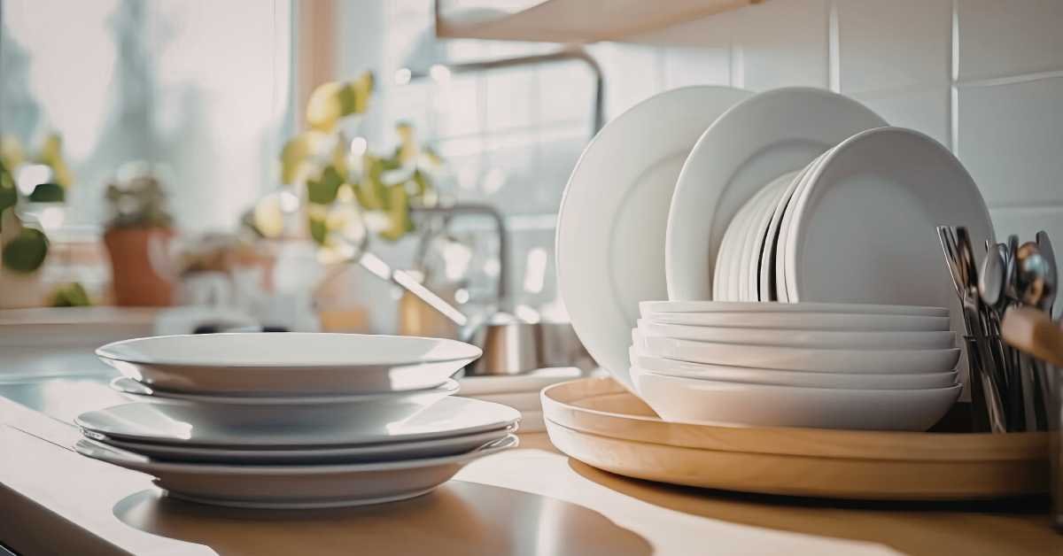 clean kitchen at night dishes done calm home lighting