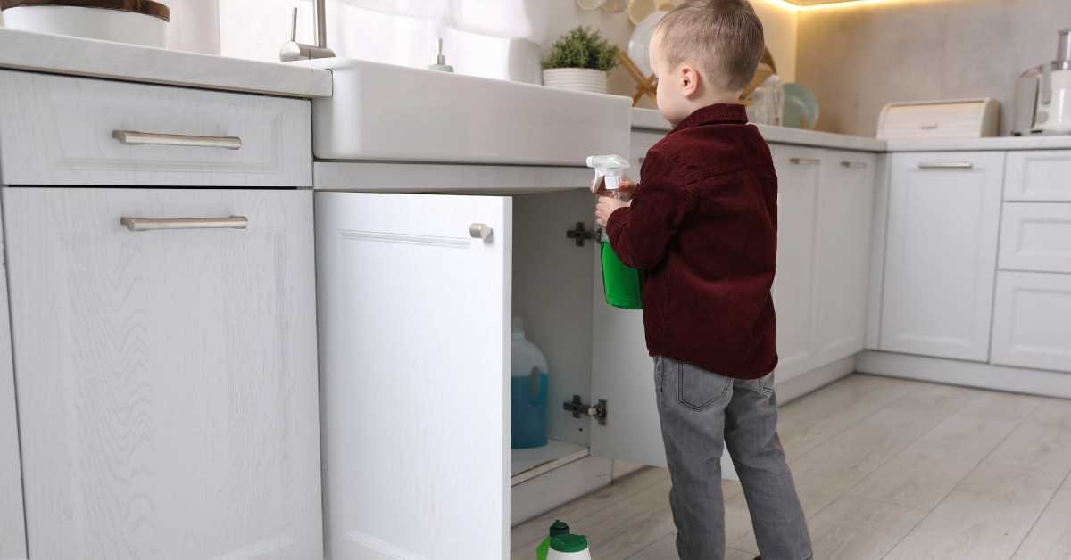 young child doing simple household task safely