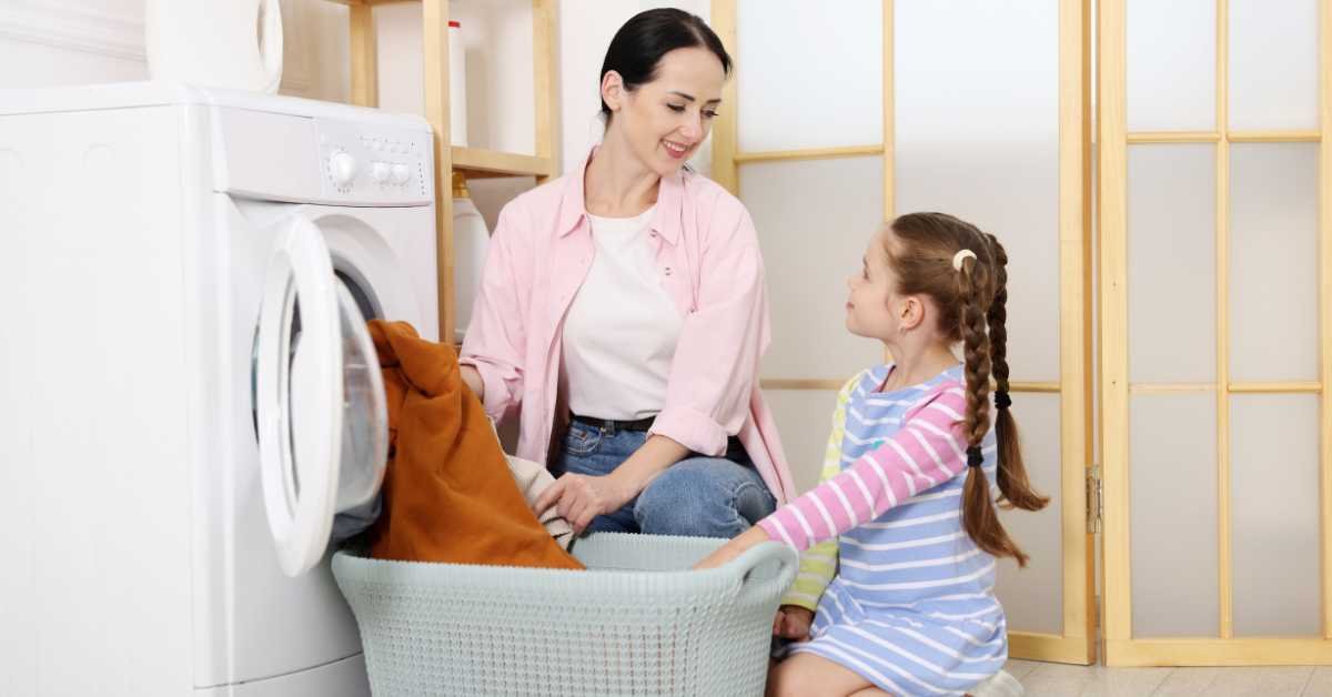 parent guiding child calmly during chores