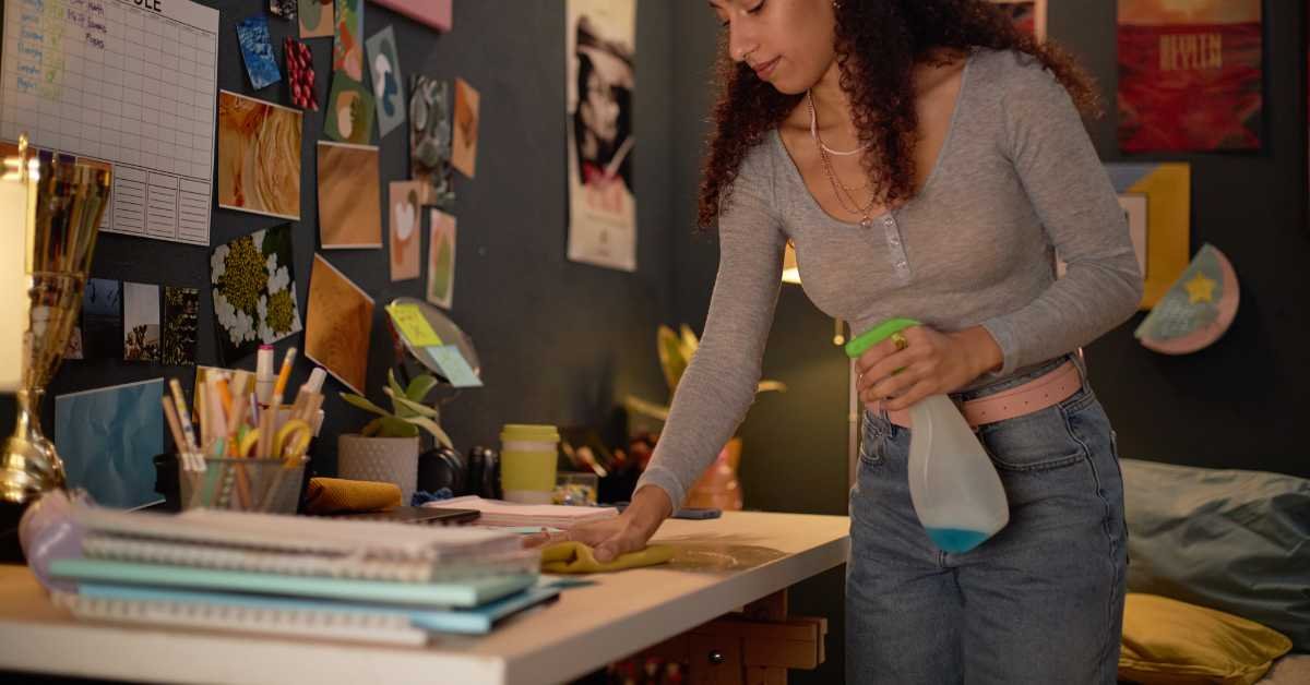 cleaning with timer phone focused home task